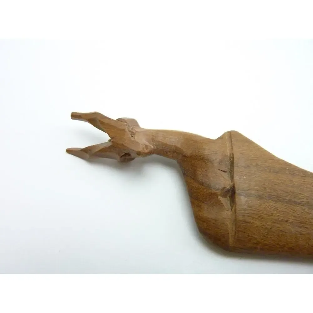 Vintage Wooden Kenyan Letter Opener Hand Carved Gazelle African Art Desk Tool